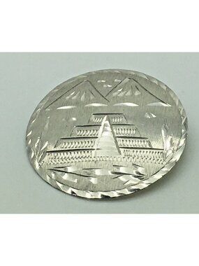 Sterling Silver Pendant Brooch  Mexican Pyramids Mountains  Diamond Cut Etched